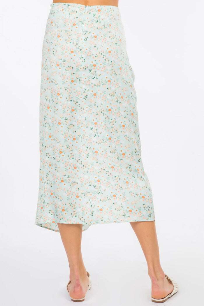 Ditsy Floral Satin Midi Skirt