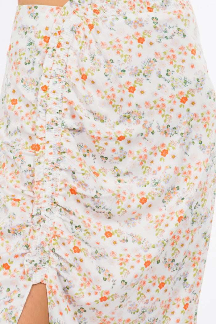 Ditsy Floral Satin Midi Skirt