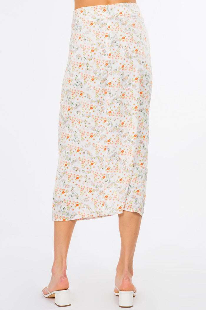 Ditsy Floral Satin Midi Skirt