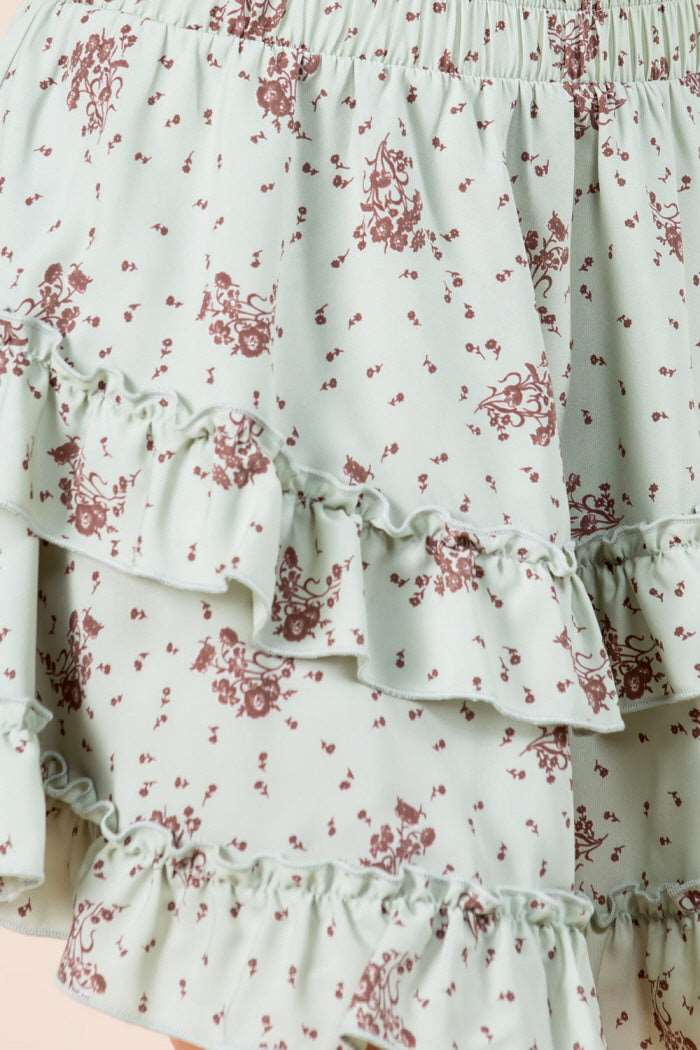 Elastic Ruffle Detailing Floral Skirt
