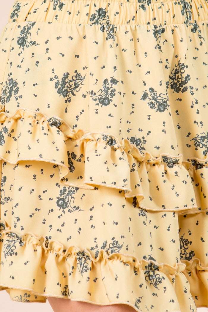 Elastic Ruffle Detailing Floral Skirt