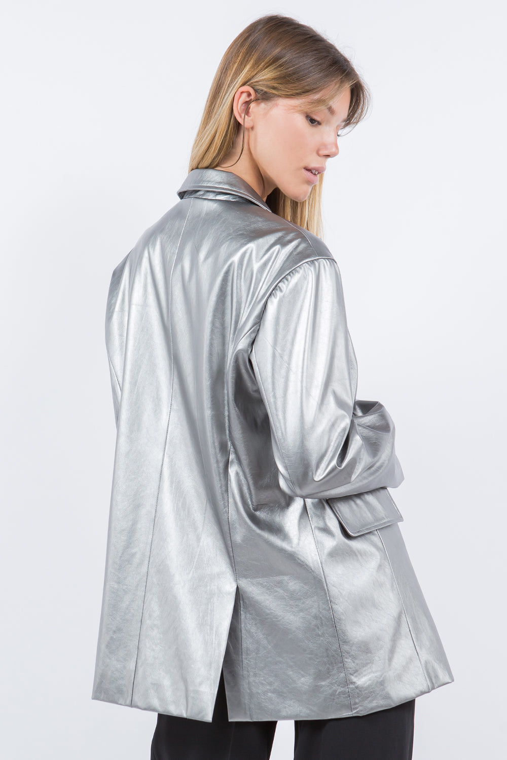 SILVER LEATHER BLAZER