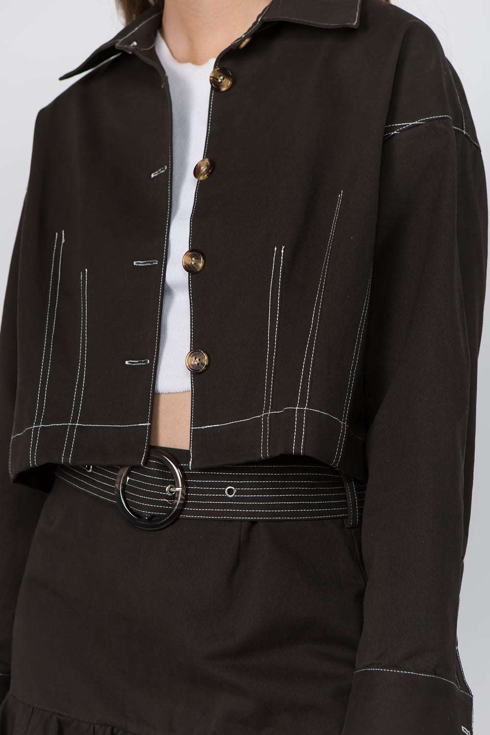 Cotton Contrast Stitched Jacket - Whiteroom+Cactus