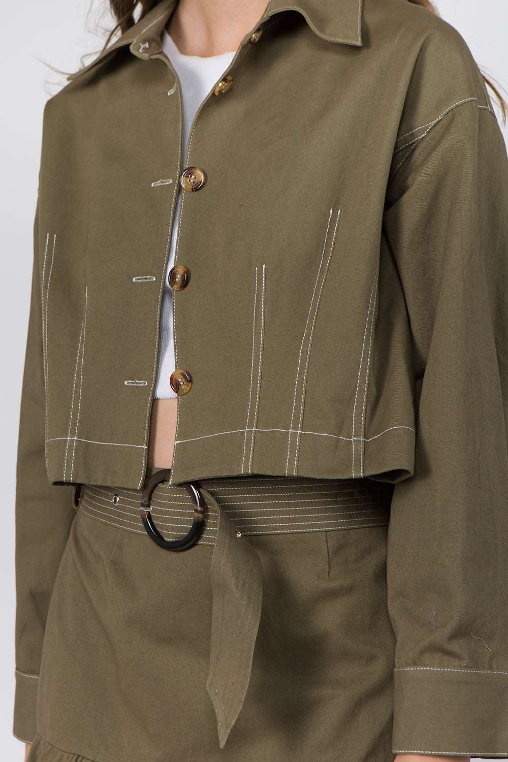 Cotton Contrast Stitched Jacket - Whiteroom+Cactus