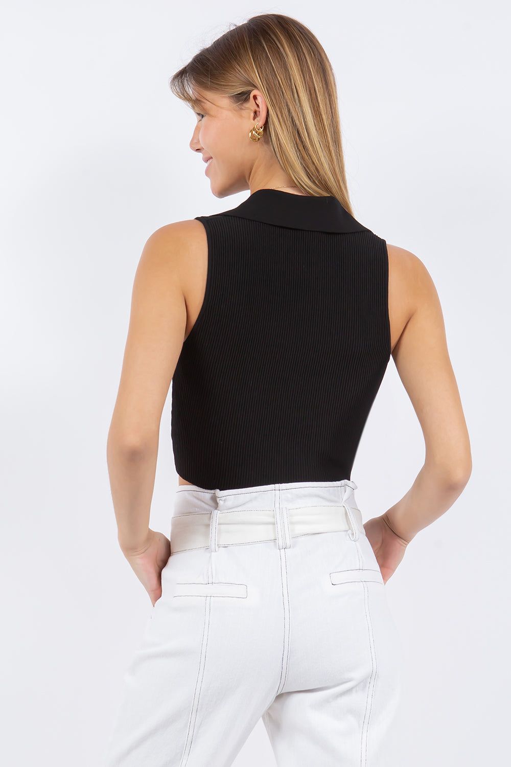 Ribber V Neck Tank Top Black