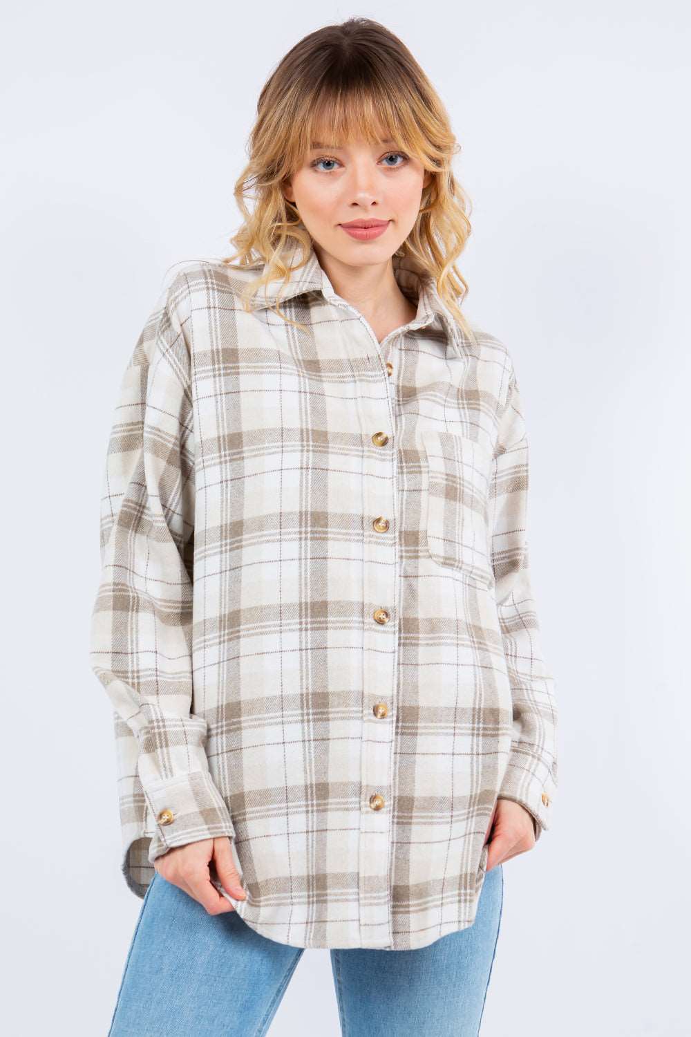 Cream Combo Plaid Soft Shacket