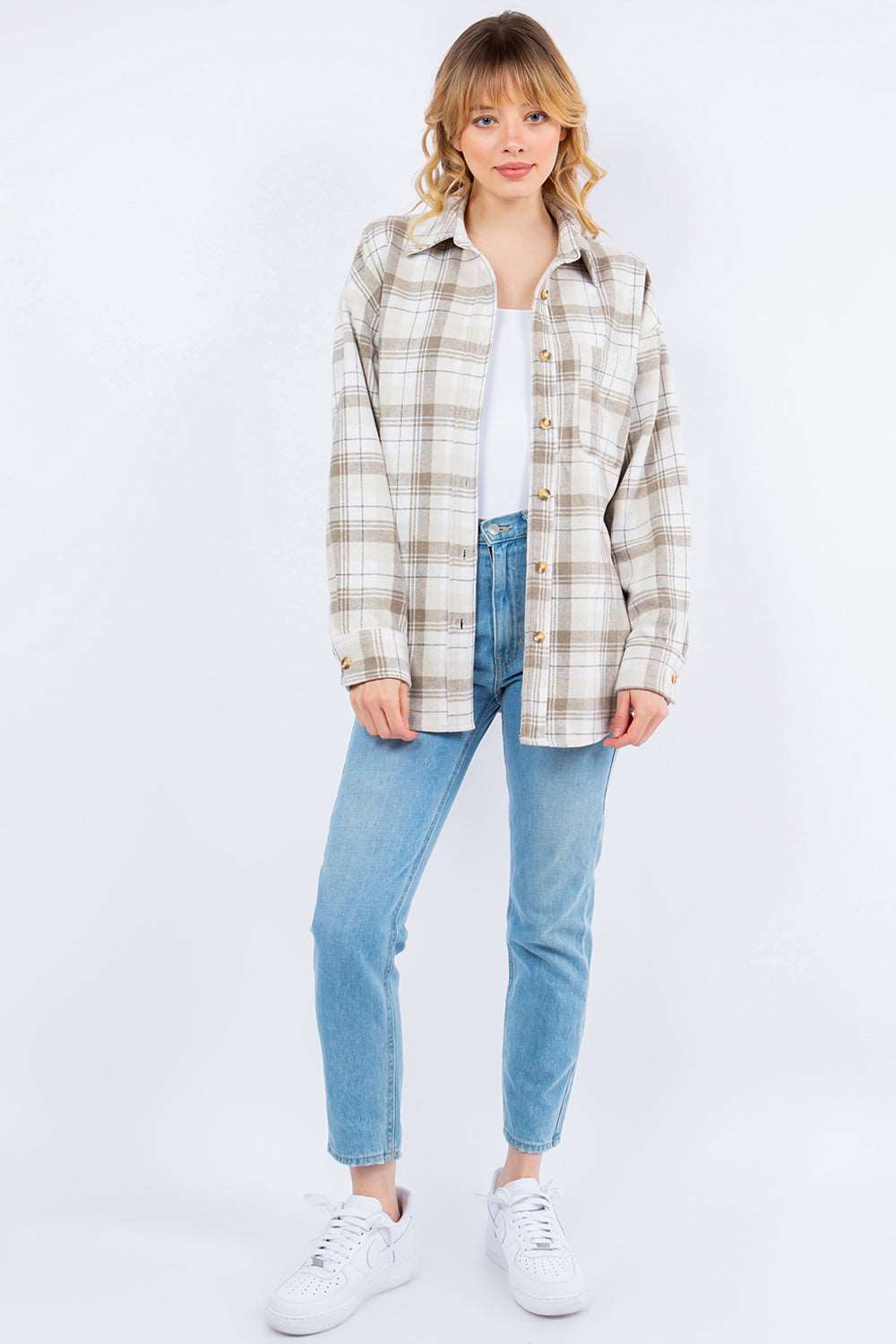 Cream Combo Plaid Soft Shacket