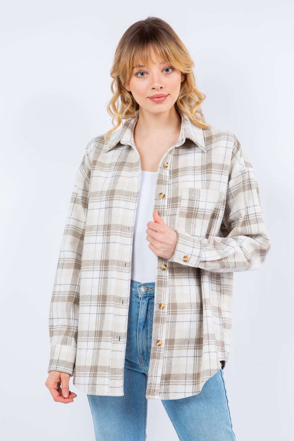 Cream Combo Plaid Soft Shacket