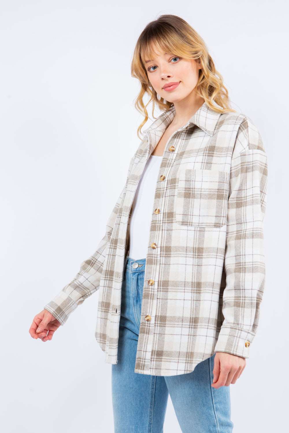 Cream Combo Plaid Soft Shacket