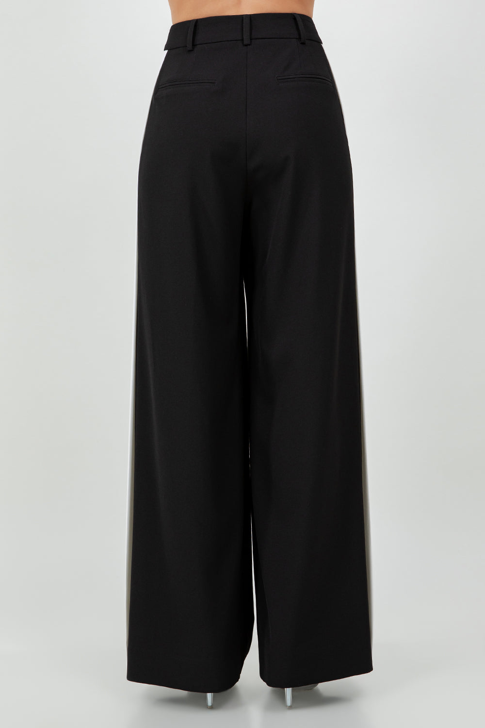 CONTRAST SIDE PANEL WIDE LEG SOFT WOVEN TROUSERS - BLACK