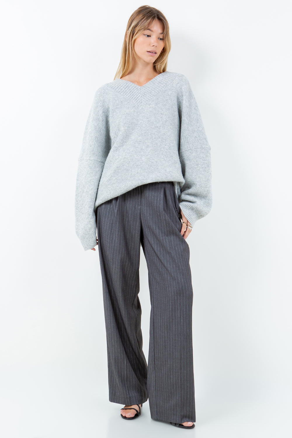 CONTRAST DOUBLE WAIST PINSTRIPE TROUSERS - Whiteroom+Cactus
