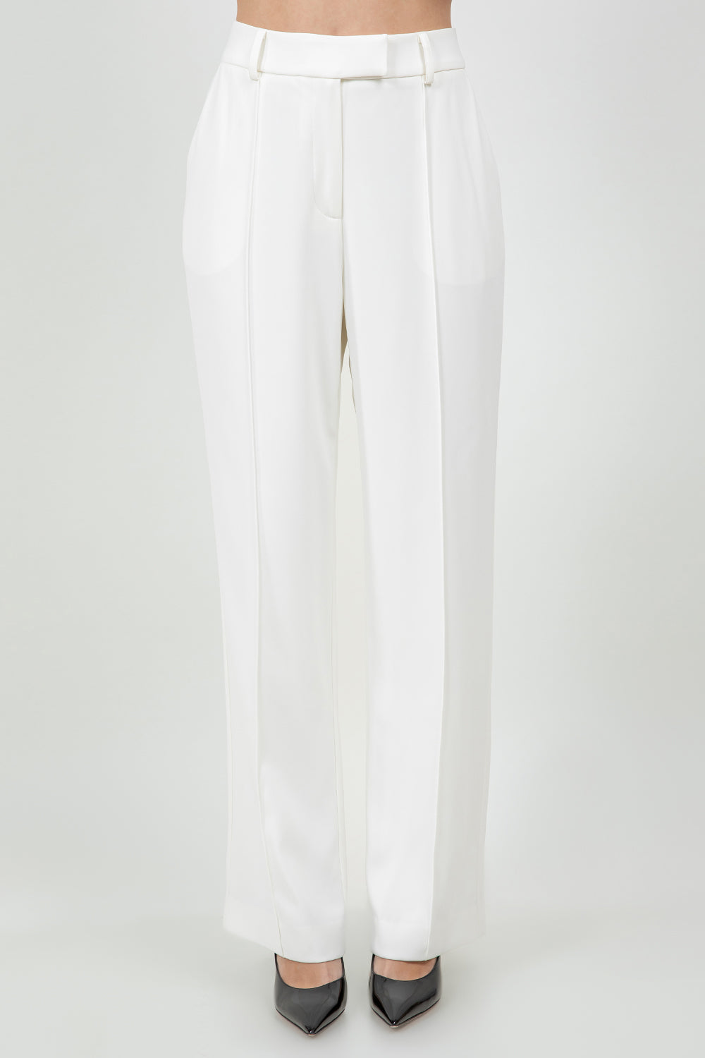 STRAIGHT LEG SOFT WOVEN TROUSERS W BACK SLIT - WHITE