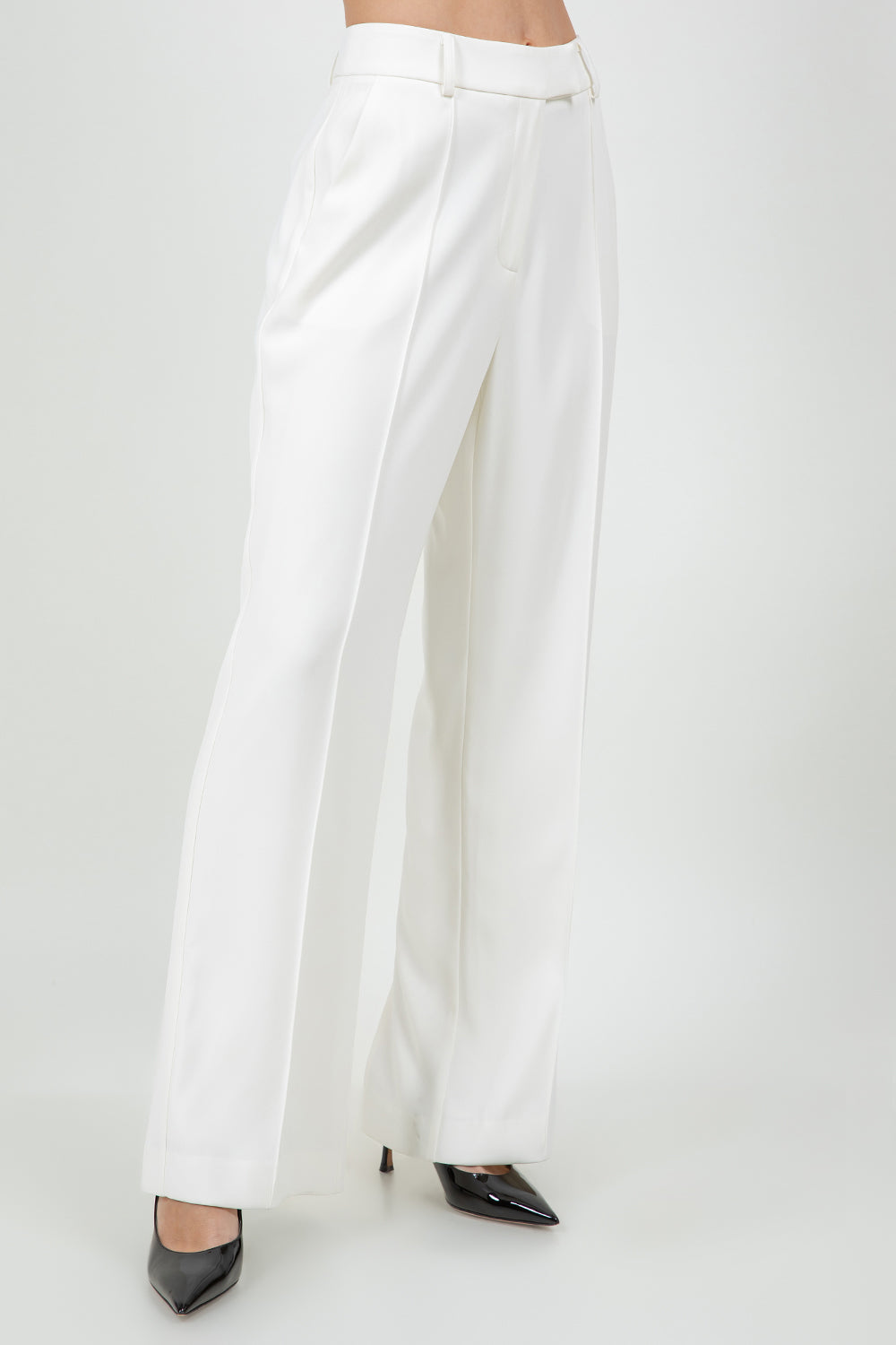 STRAIGHT LEG SOFT WOVEN TROUSERS W BACK SLIT - WHITE