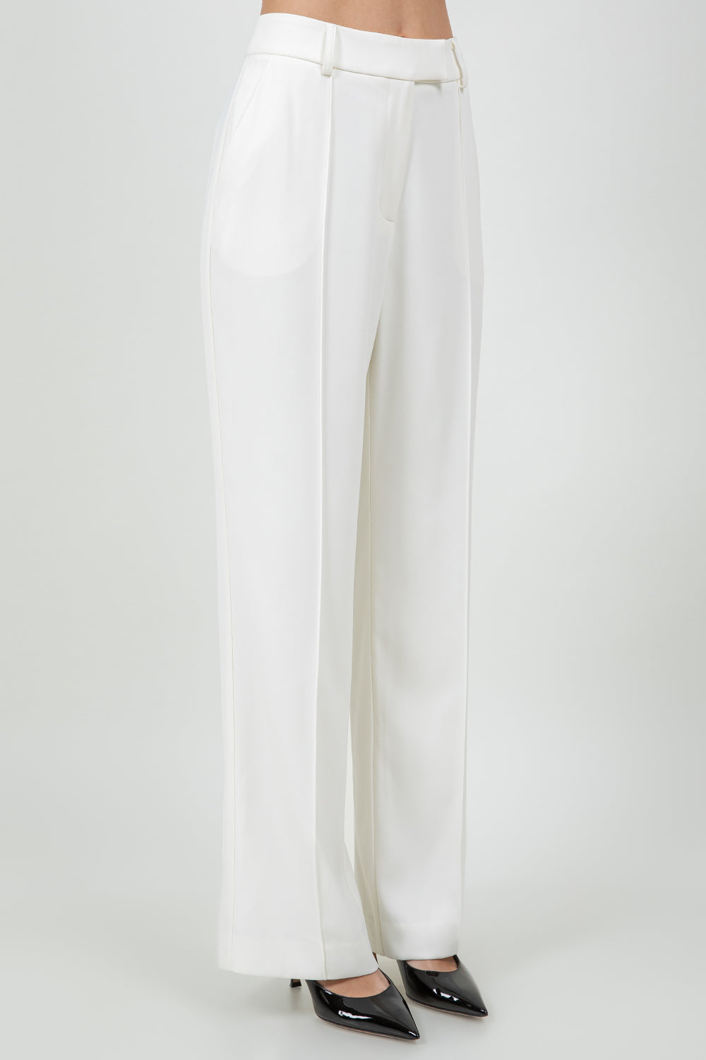 STRAIGHT LEG SOFT WOVEN TROUSERS W BACK SLIT - WHITE
