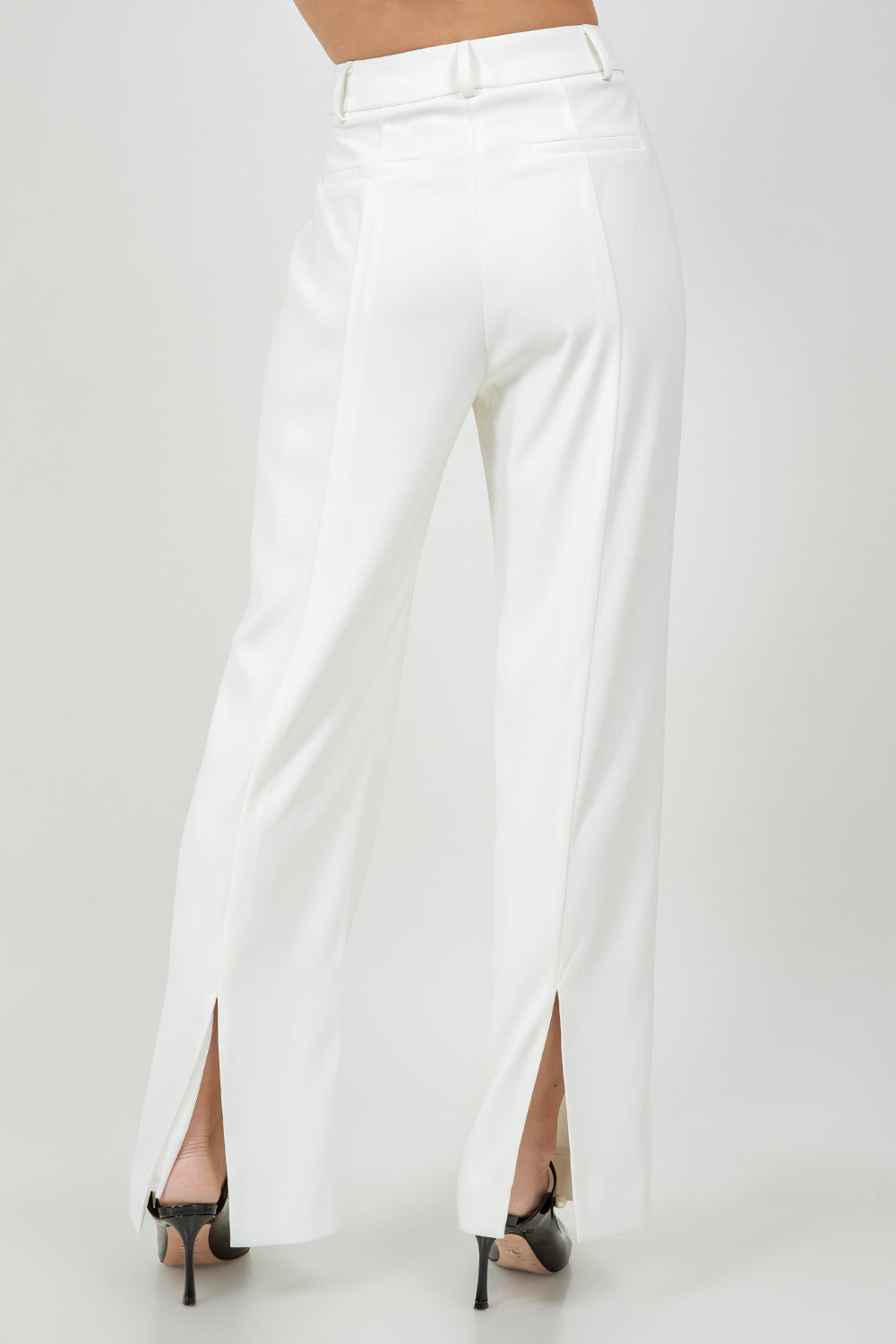 STRAIGHT LEG SOFT WOVEN TROUSERS W BACK SLIT - WHITE