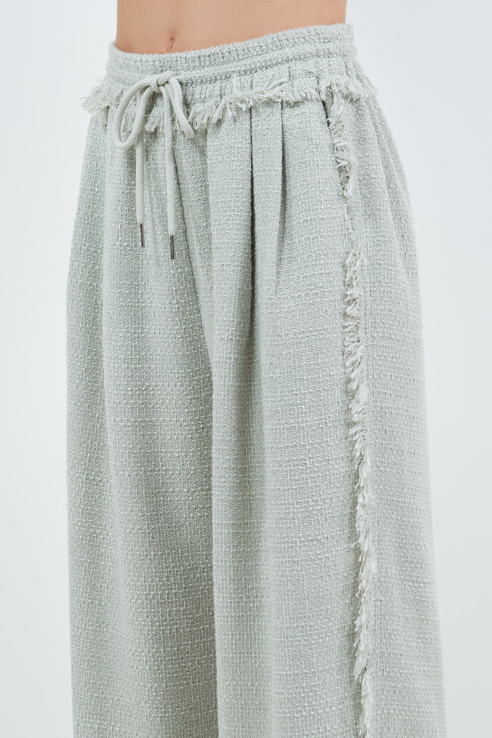 WIDE LEG JOGGER STYLE SOFT TWEED PANTS - DK SAGE