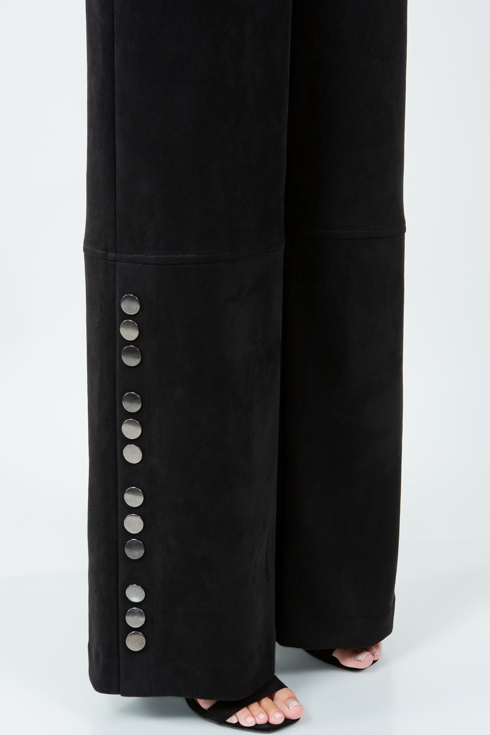 SIDE SNAP BUTTON DETAILED SUEDE LONG PANTS - BLACK