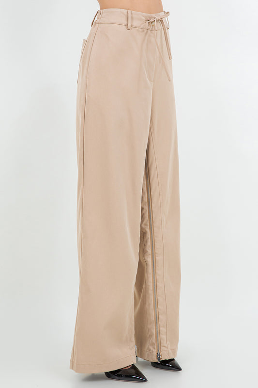 UTILITARIAN INSEAM ZIPPER DETAILED TROUSERS - SAND
