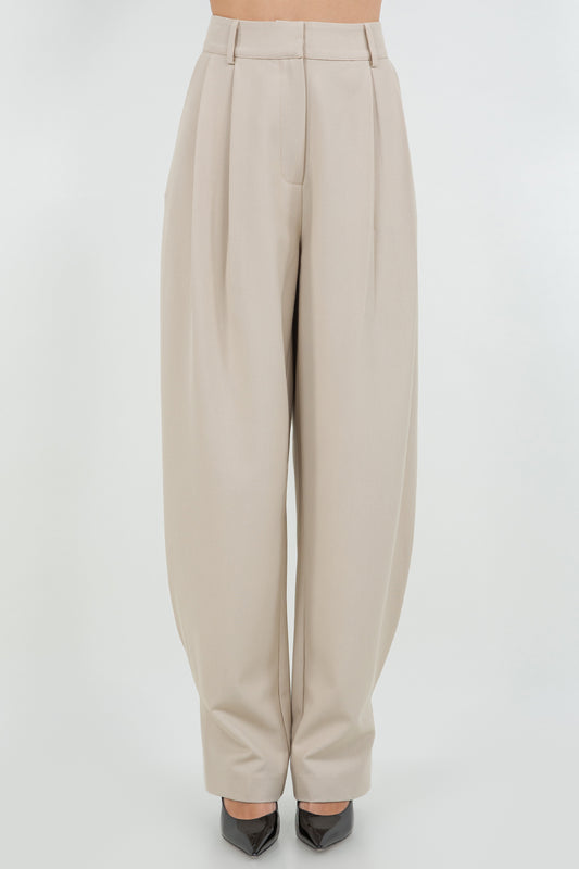 SOFT WOVEN PLEATED TROUSERS W TAPERED LEG OPENING - KHAKI