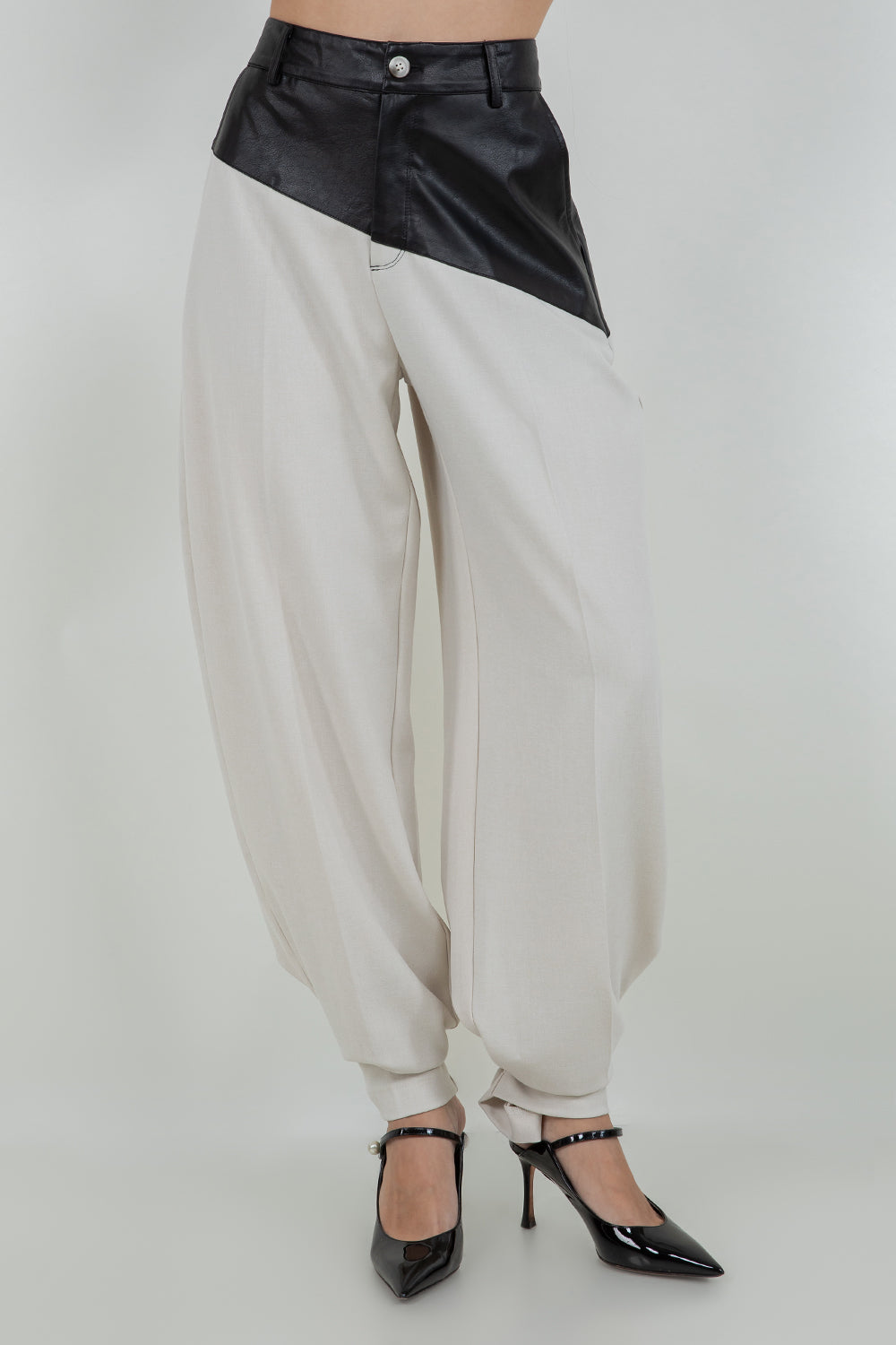 FAUX PU LEATHER COMBO TROUSERS WITH ADJUSTABLE BOTTOM – Whiteroom+Cactus