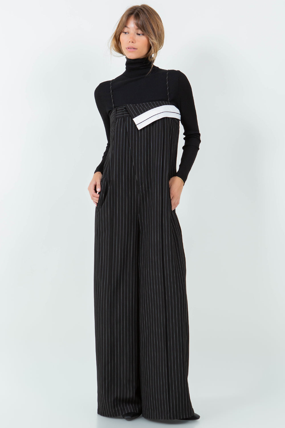 PINSTRIPE JUMPSUIT - BLACK