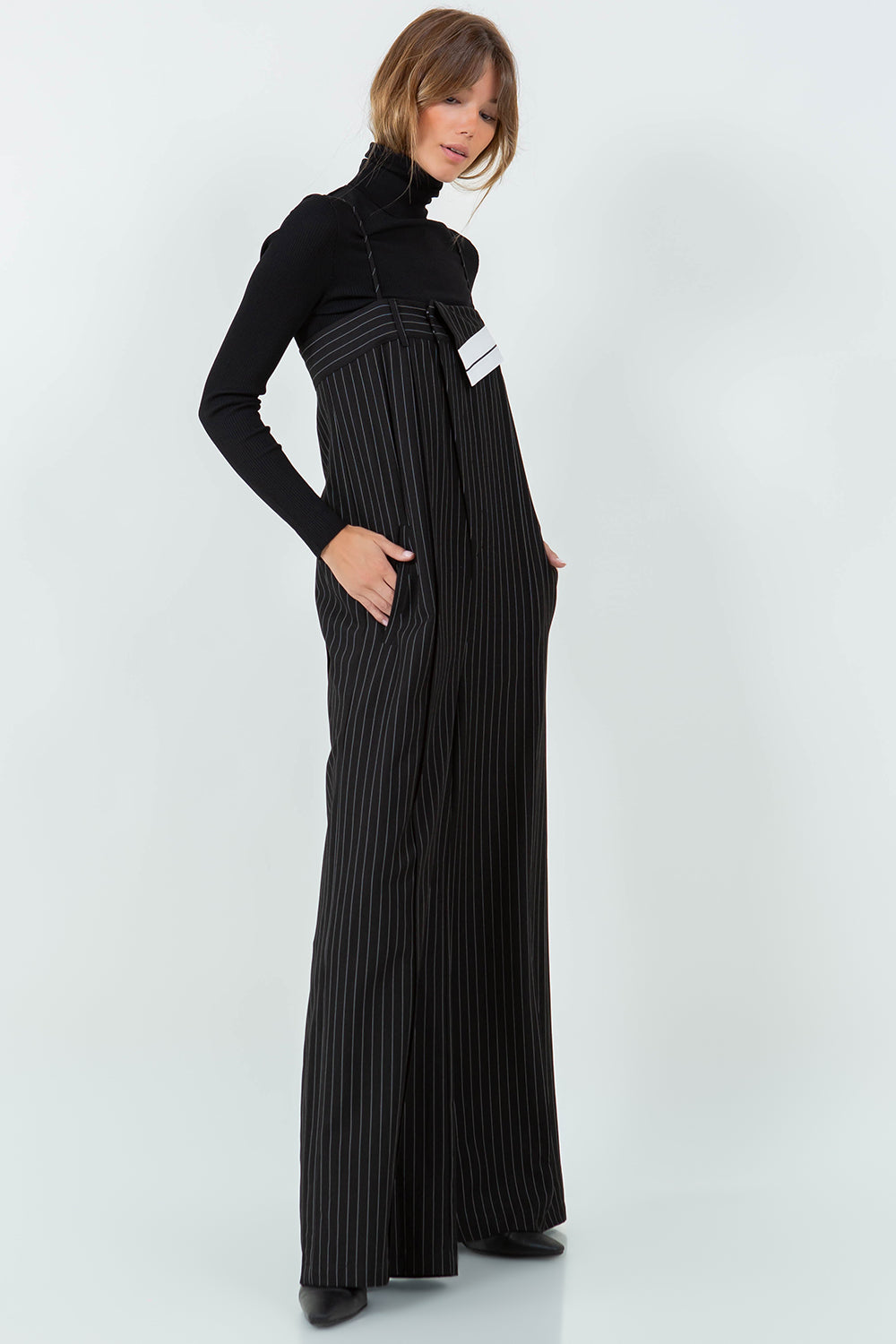 PINSTRIPE JUMPSUIT - BLACK