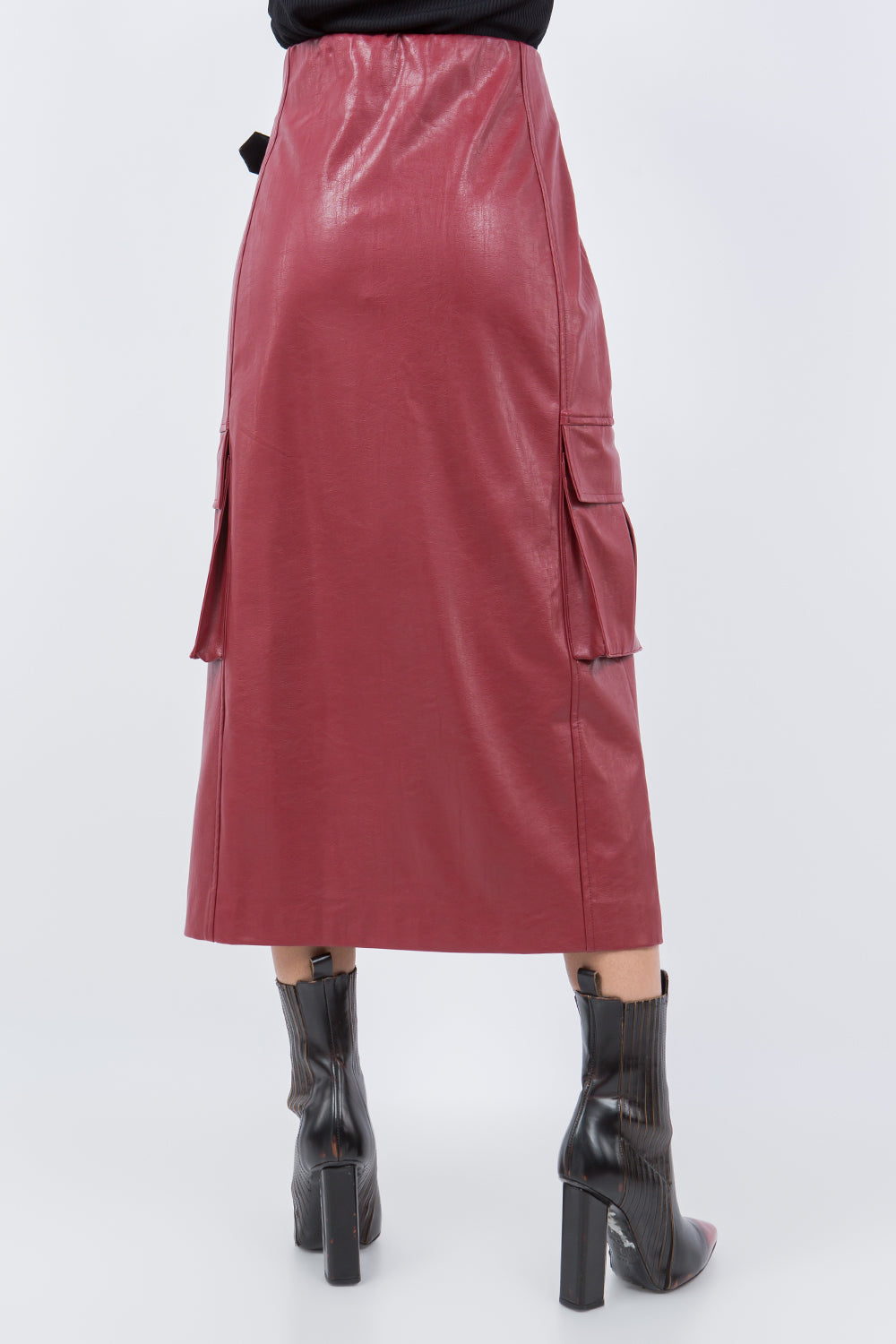 SIDE BUTTON CLOSURE SKIRT WINE