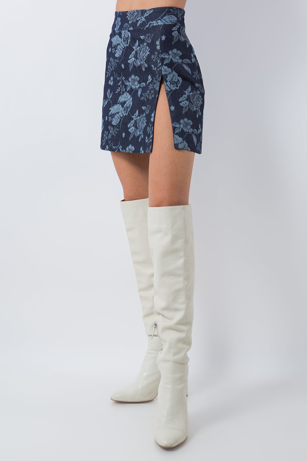 DENIM FLORAL PRINT MINI SKIRT