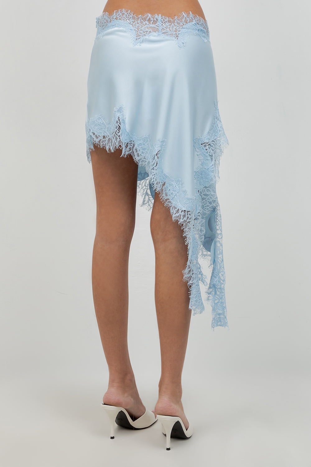 ASYMMETRICAL SATIN LACE MINI SKIRT