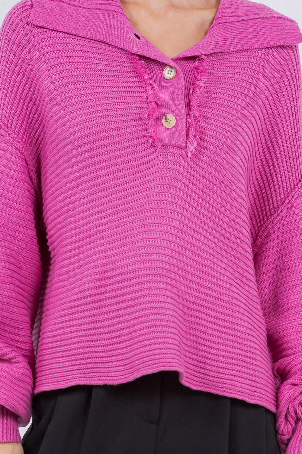 WIDE COLLAR KNITTED SWEATER PULLOVER FUCHSIA