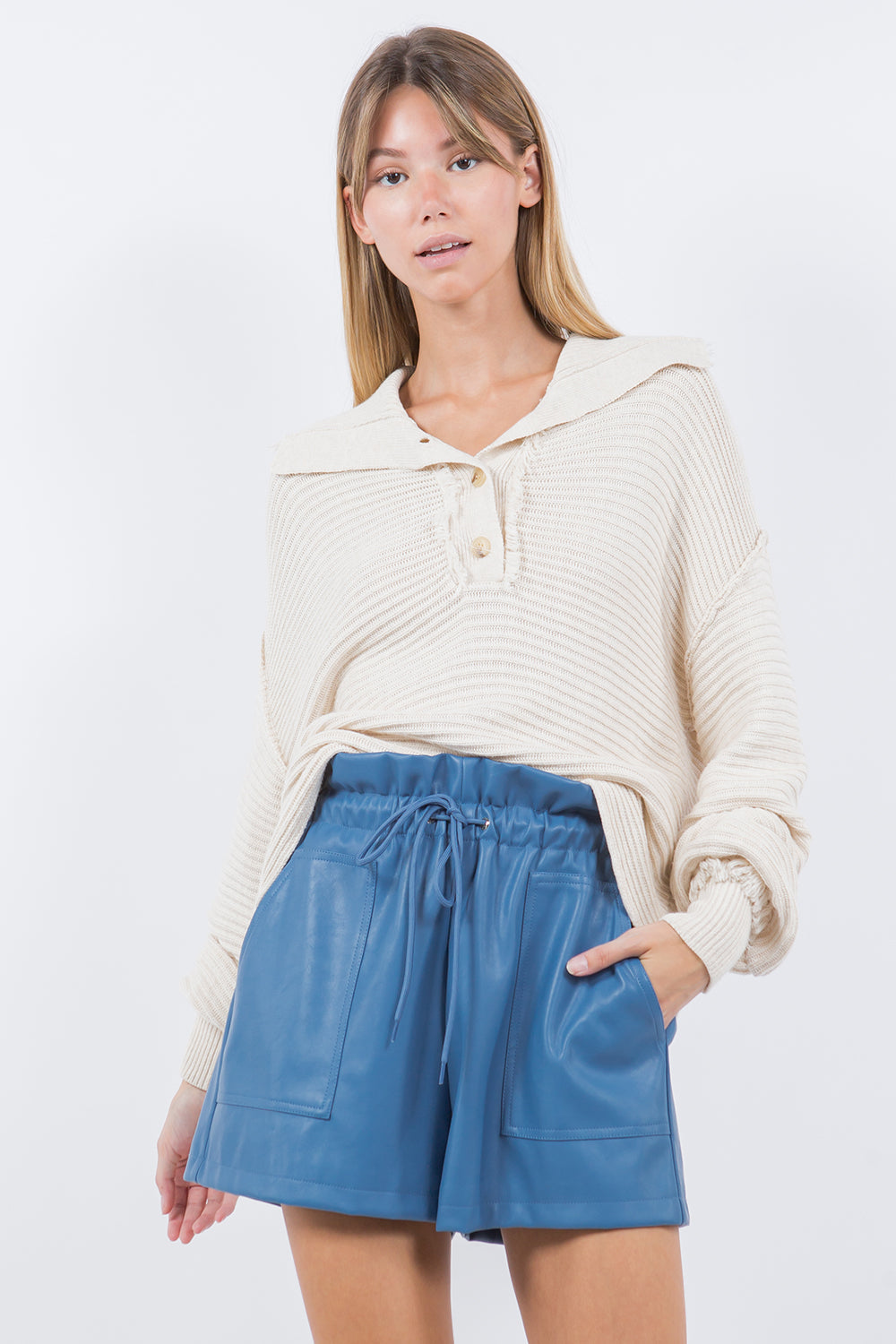 WIDE COLLAR KNITTED SWEATER PULLOVER OATMEAL