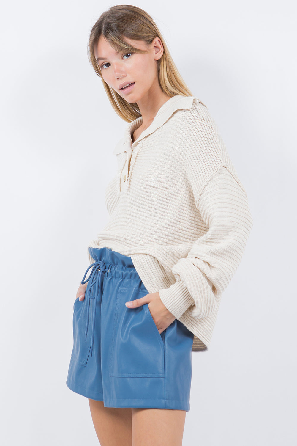 WIDE COLLAR KNITTED SWEATER PULLOVER OATMEAL