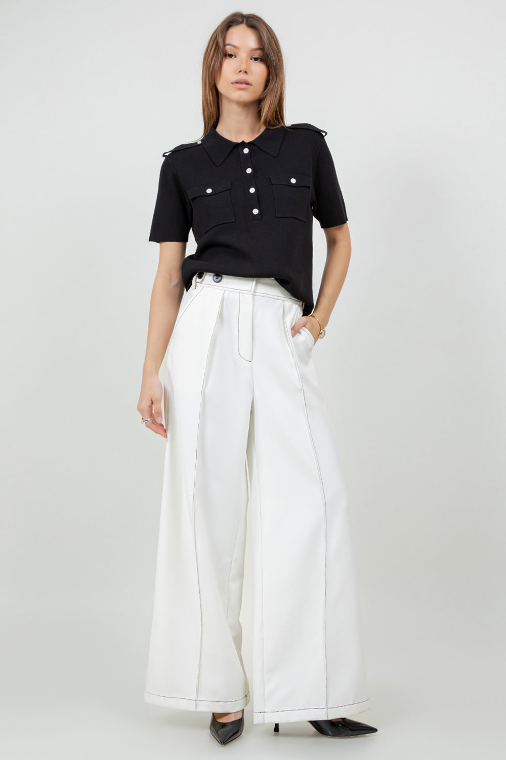 KNITTED BUTTON DOWN POLO SHIRT - BLACK