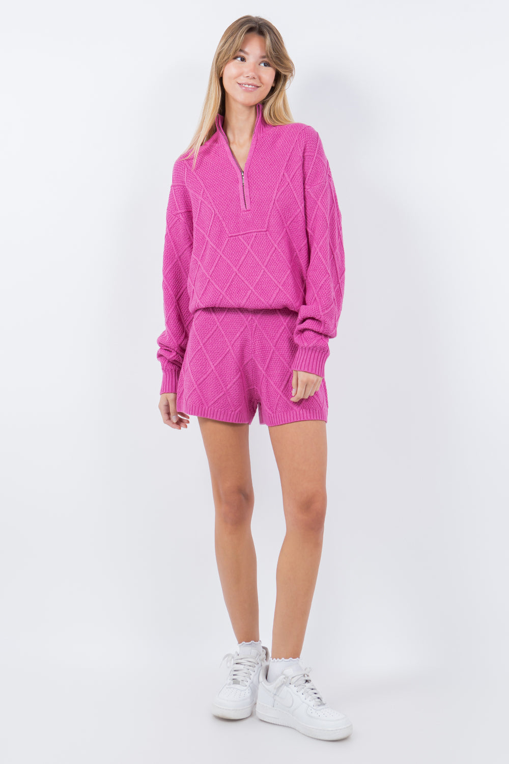 HALF ZIP UP SWEATER TOP FUCHSIA