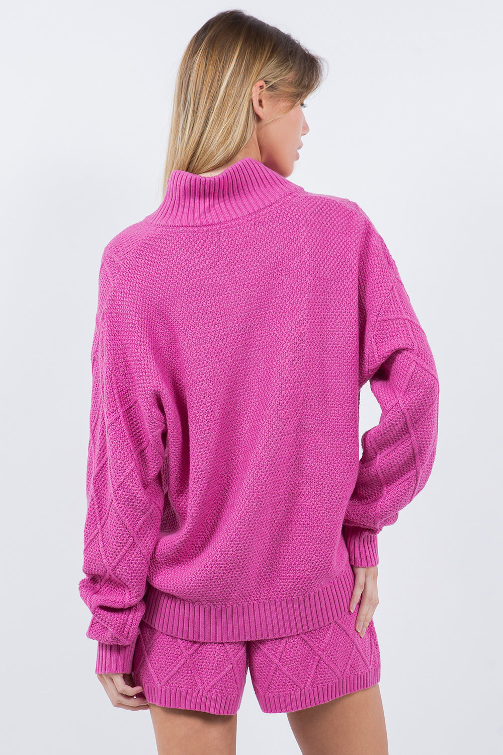 HALF ZIP UP SWEATER TOP FUCHSIA