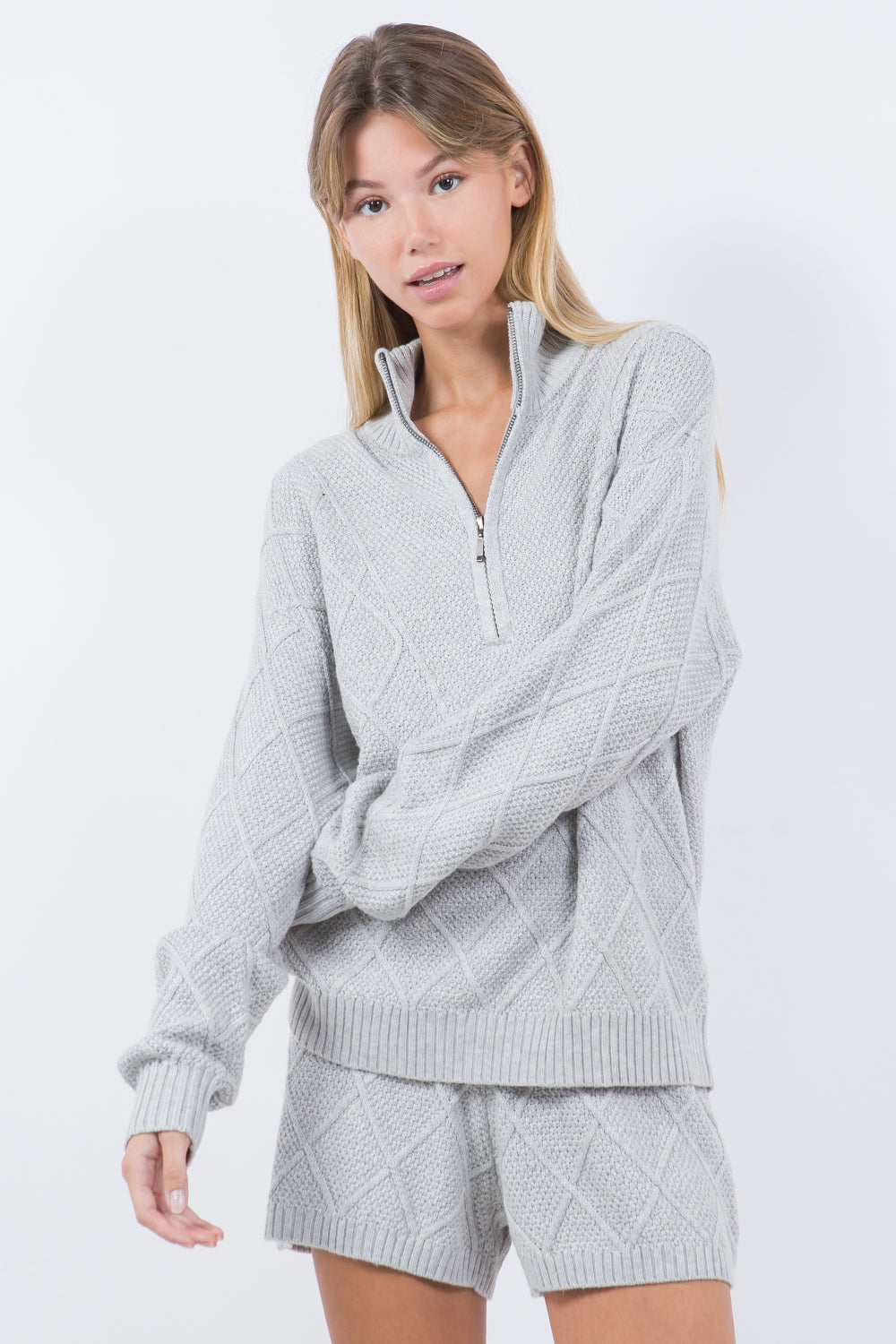 HALF ZIP UP SWEATER TOP GREY