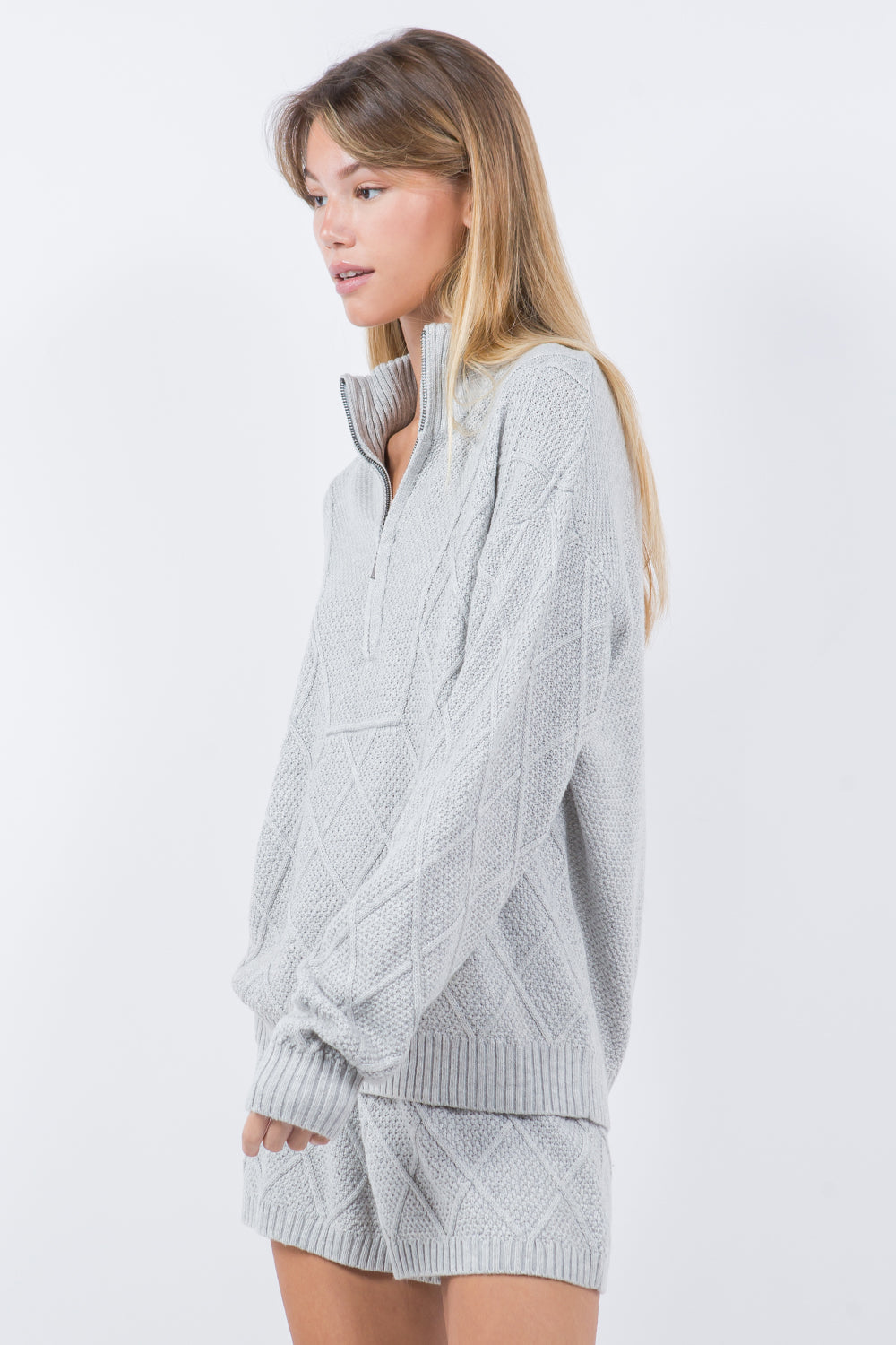 HALF ZIP UP SWEATER TOP GREY