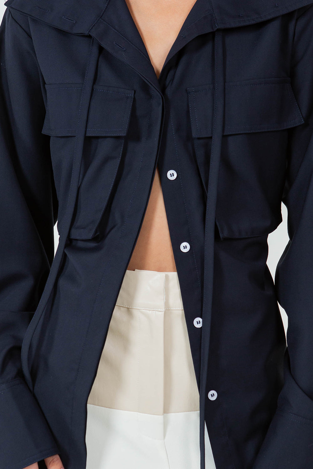 WIDE COLLARED MULTI TIE SHIRT - NAVY - Whiteroom+Cactus