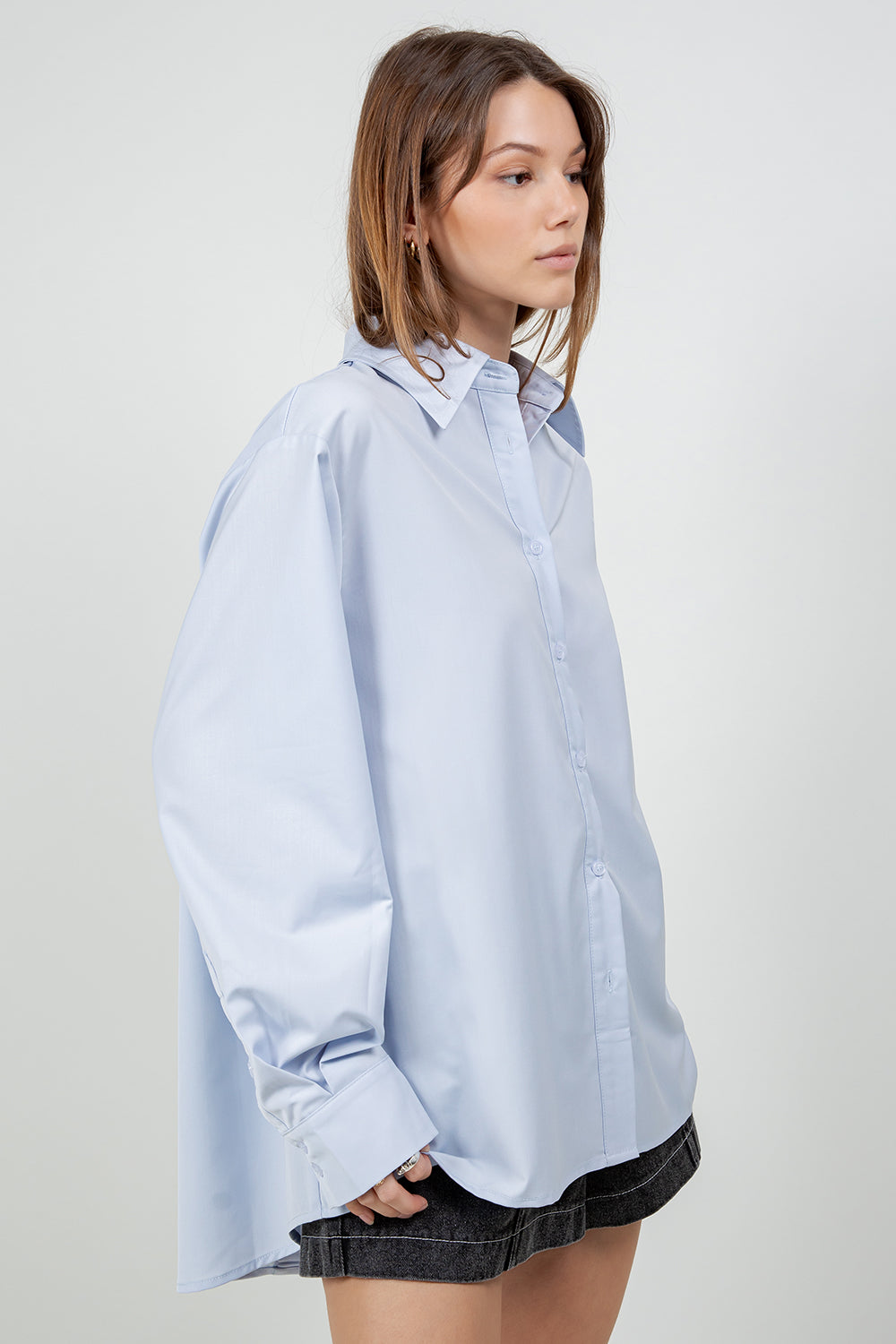 MULTI WEAR BACK PLACKET DETAILED POPLIN SHIRT - CHAMBRAY