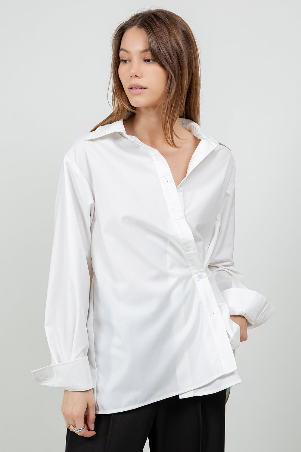 MULTI WEAR BACK PLACKET DETAILED POPLIN SHIRT - WHITE
