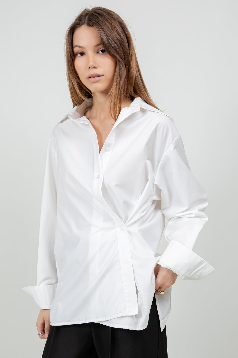 MULTI WEAR BACK PLACKET DETAILED POPLIN SHIRT - WHITE