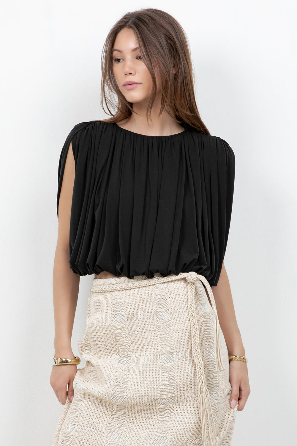 SOFT KNIT SLEEVELESS BALLOON TOP (BLACK) - Whiteroom+Cactus