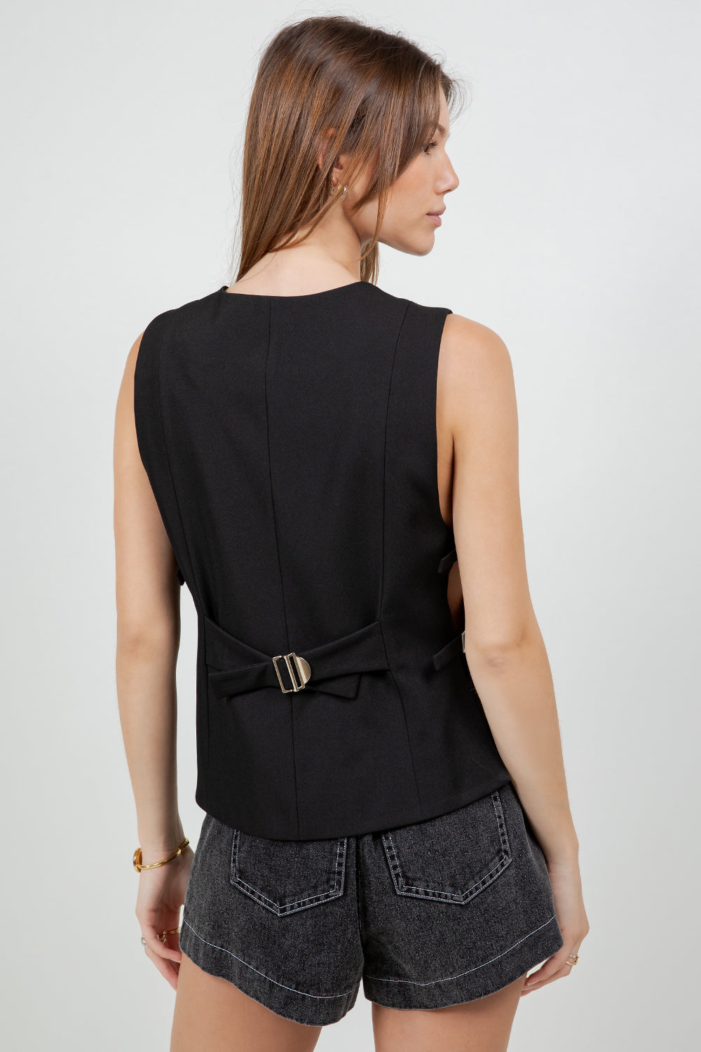 SLEEVELESS WOVEN TOP WITH TIE BOW CLOSURES - BLACK