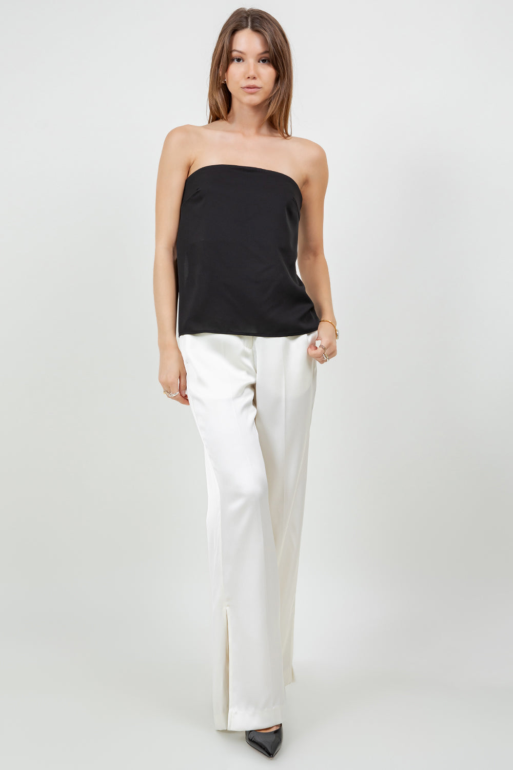WOVEN HALTER TOP WITH BACK BUCKLE CLOSURE - BLACK