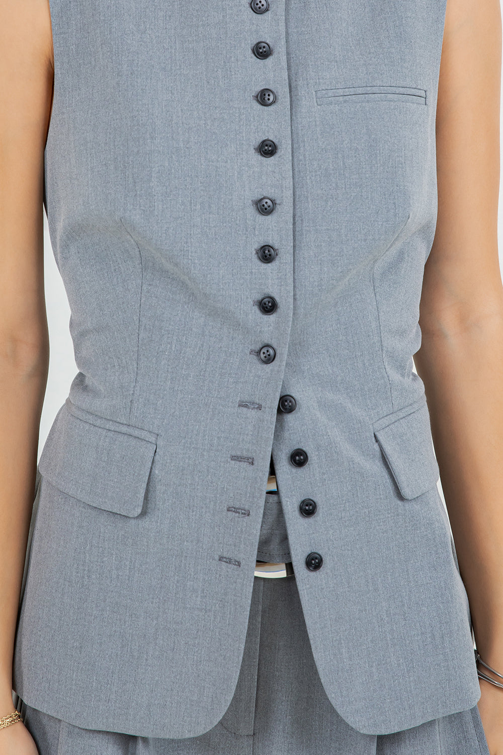STRAIGHT LEG WOVEN TROUSERS WITH SELF BELT - GREY