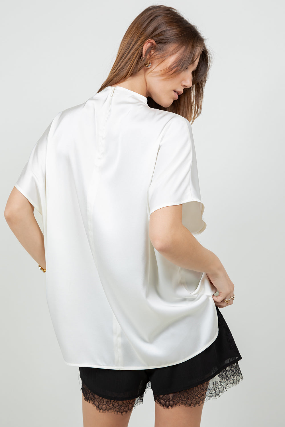 MINI COWL NECK SATIN SHIRT BLOUSE - IVORY