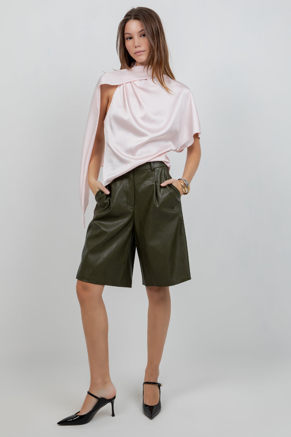 ONE SHOULDER ASYMMETRICAL TOP WITH SELF SCARF - Whiteroom+Cactus