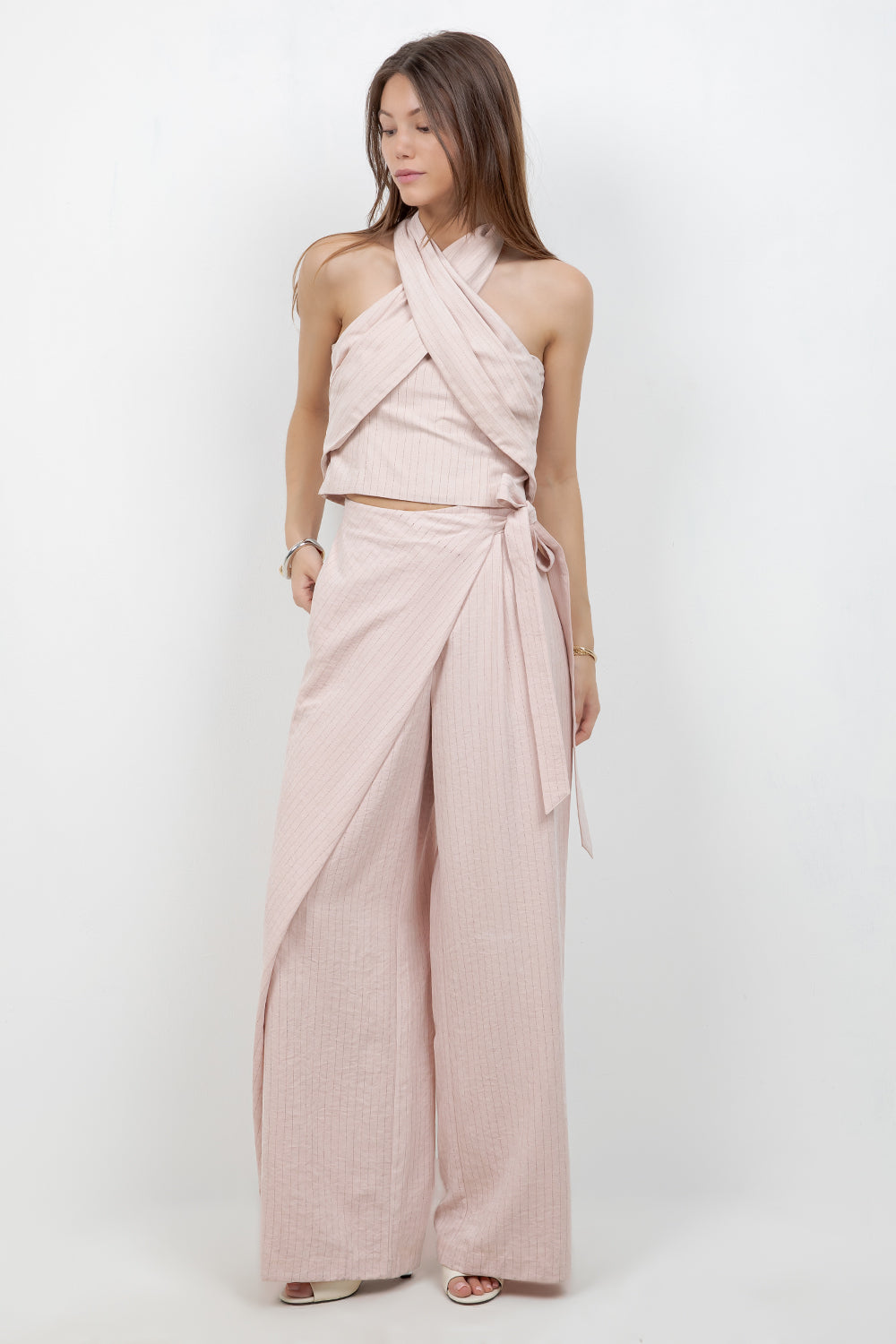 OVERLAP LAYER STRAIGHT LEG TROUSERS WITH PINSTRIPES - Whiteroom+Cactus
