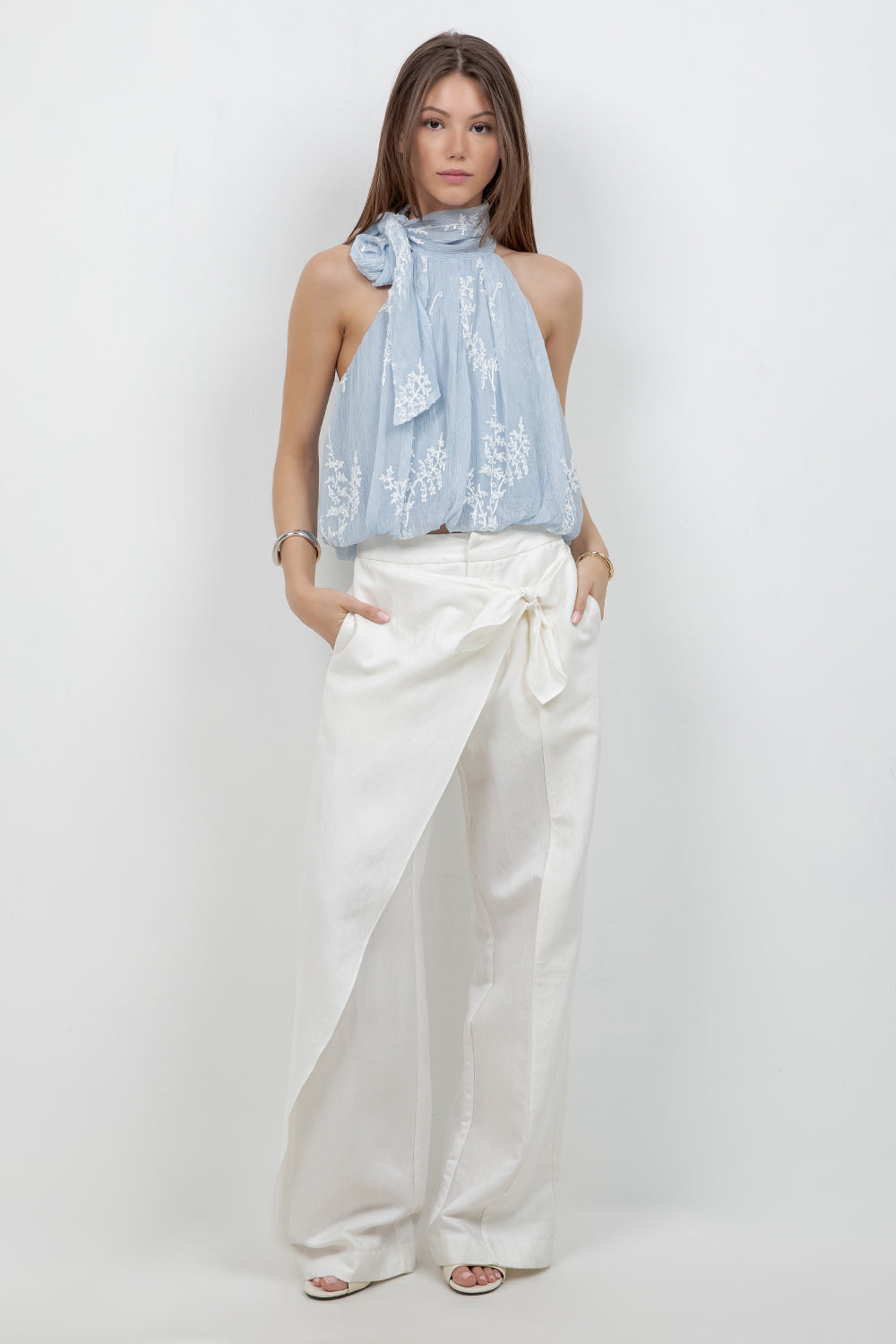 SOFT WOVEN TROUSERS WITH SELF OVERLAP TIE - Whiteroom+Cactus