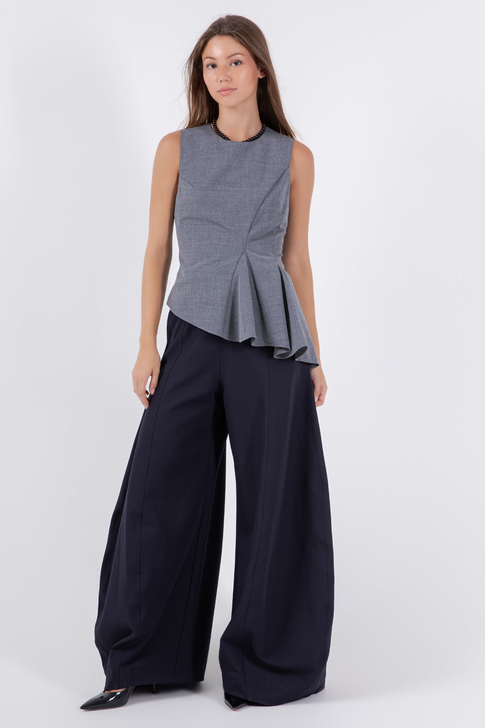SLEEVELESS ASYMMETRICAL RUFFLE TOP